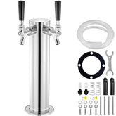 Dual Taps Draft Beer Tower Dispenser, Stainless Steel Keg Beer Tower, Kegerator Tower Kit with Pre-Assembled Tubing and Self-Closing Faucet Shanks for Party, Bar, Pub, Restaurant